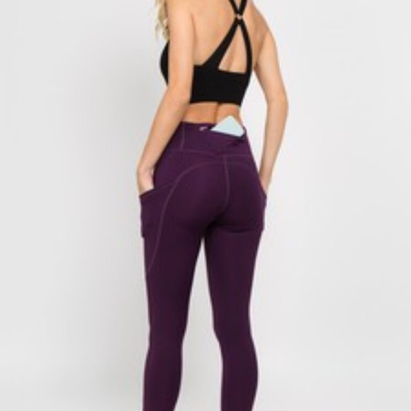 High Waist 5 Pocket Workout Leggings - PURPLE - Picture 4 of 4